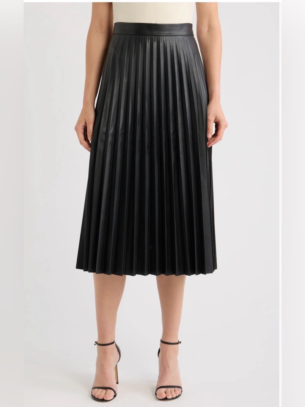 Rachel Zoe Black Pleated Faux Leather Midi Skirt